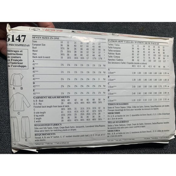 New Look Misses Jacket Top Pants Skirt Sewing Pattern sz 10-22 6147 - uncut - Picture 3 of 4